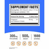 BulkSupplements.com Citrato De Potasio 300 mg - 500 g - Tabla Nutricional - Haz Tu Pedido
