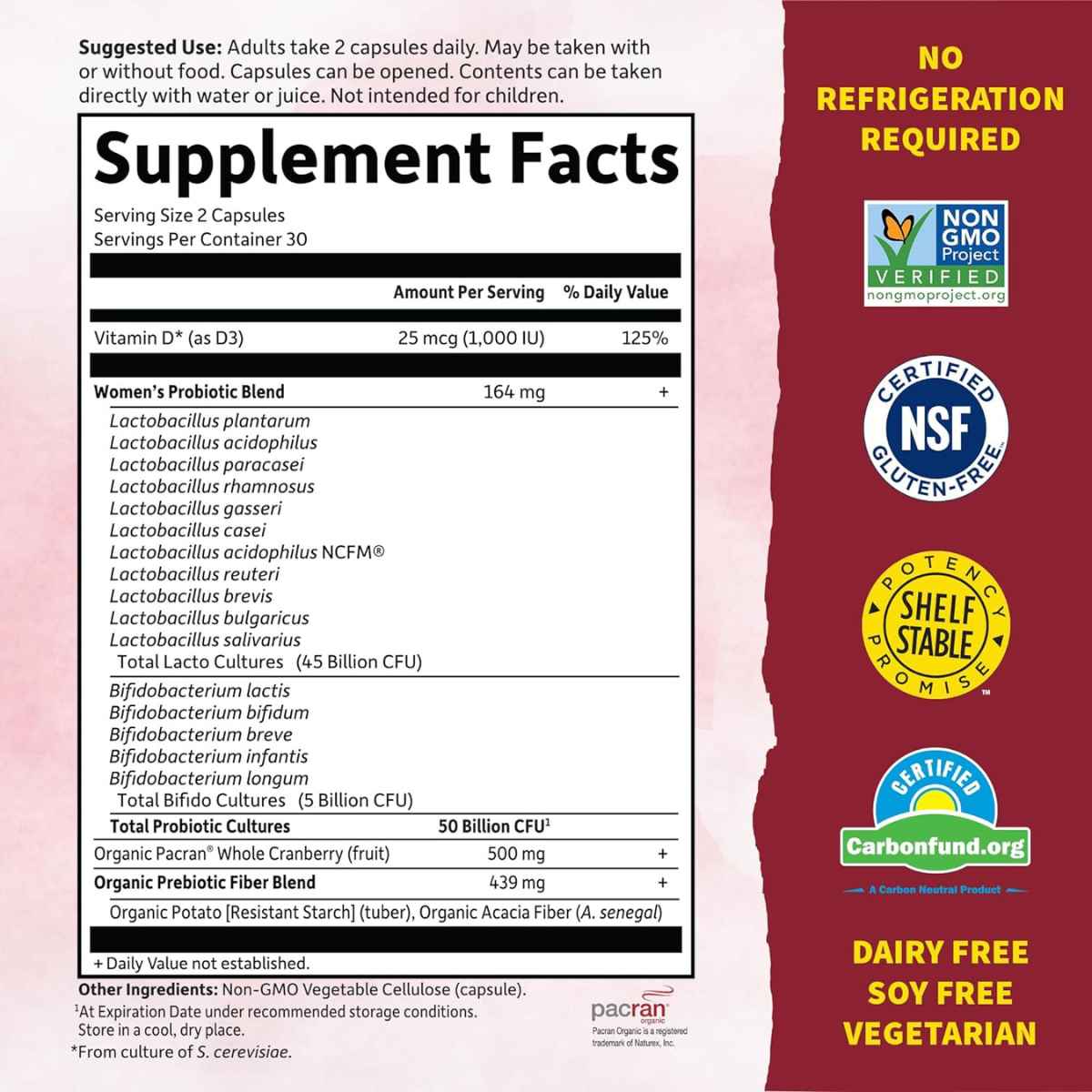 Garden of Life Dr. Formulated  Probióticos Refrescantes Para El Tracto Urinario 50 Mil Millones CFU - 60 Cápsulas Vegetarianas - Tabla Nutricional - Haz Tu Pedido