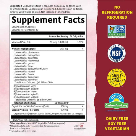 Garden of Life Dr. Formulated  Probióticos Refrescantes Para El Tracto Urinario 50 Mil Millones CFU - 60 Cápsulas Vegetarianas - Tabla Nutricional - Haz Tu Pedido