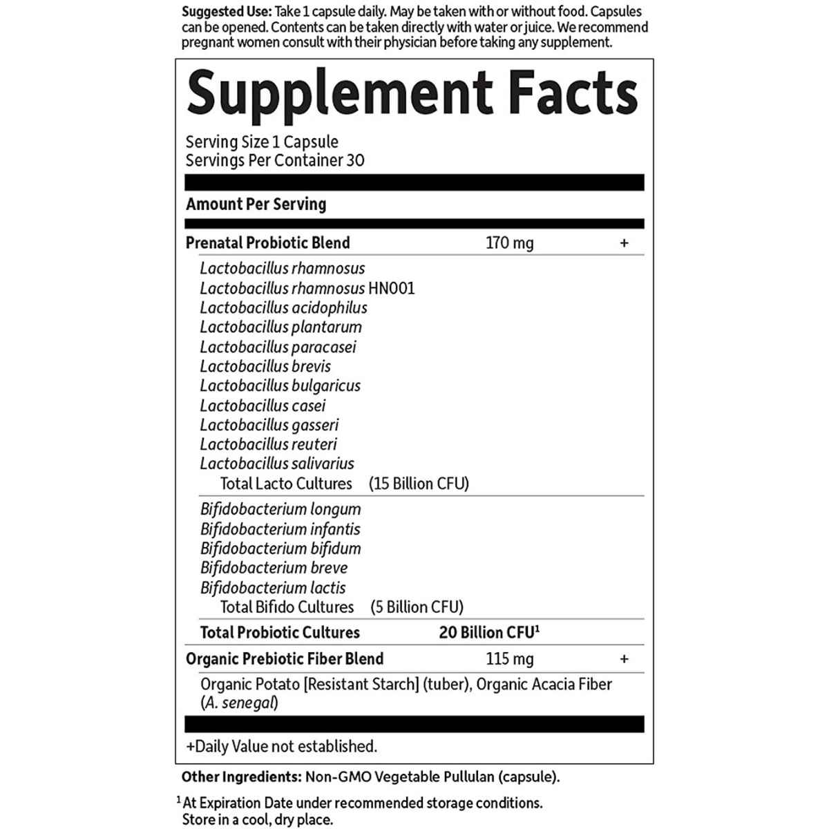 Garden of Life Dr. Formulated Probióticos Prenatales Uso Diario 20 Mil Millones CFU - 30 Cápsulas Vegetarianas - Tabla Nutricional - Haz Tu Pedido