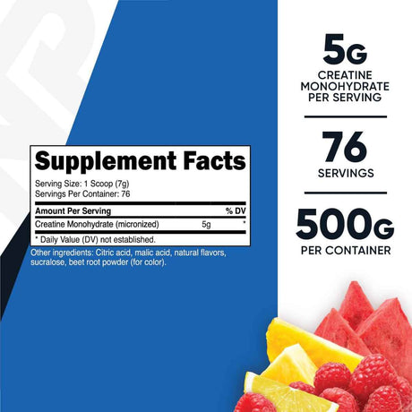 Nutricost Monohidrato de Creatina 5 g - Sabor Ponche de Frutas - 500 g - Tabla Nutricional - Haz Tu Pedido