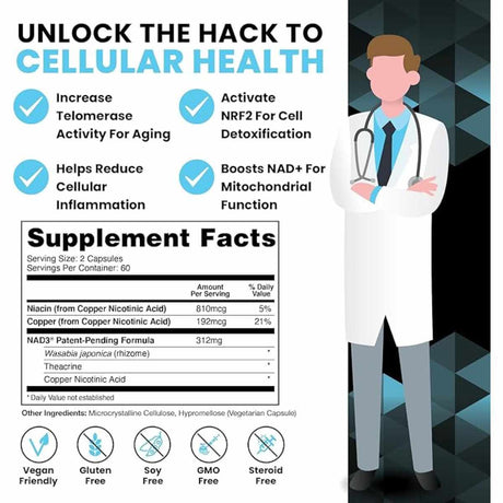 HPN Nutraceuticals NAD  - 120 Cápsulas - Tabla Nutricional - Haz Tu Pedido