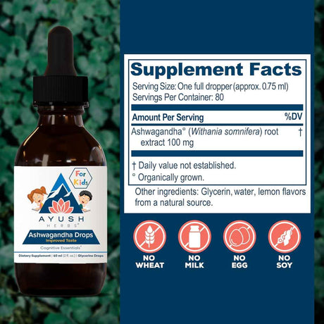 Ayush Herbs Ashwagandha For Kids - 60 ml - Tabla Nutricional - Haz Tu Pedido