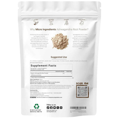 Micro Ingredients - Polvo de Raíz de Ashwagandha Orgánica (2 g - 2 lb)