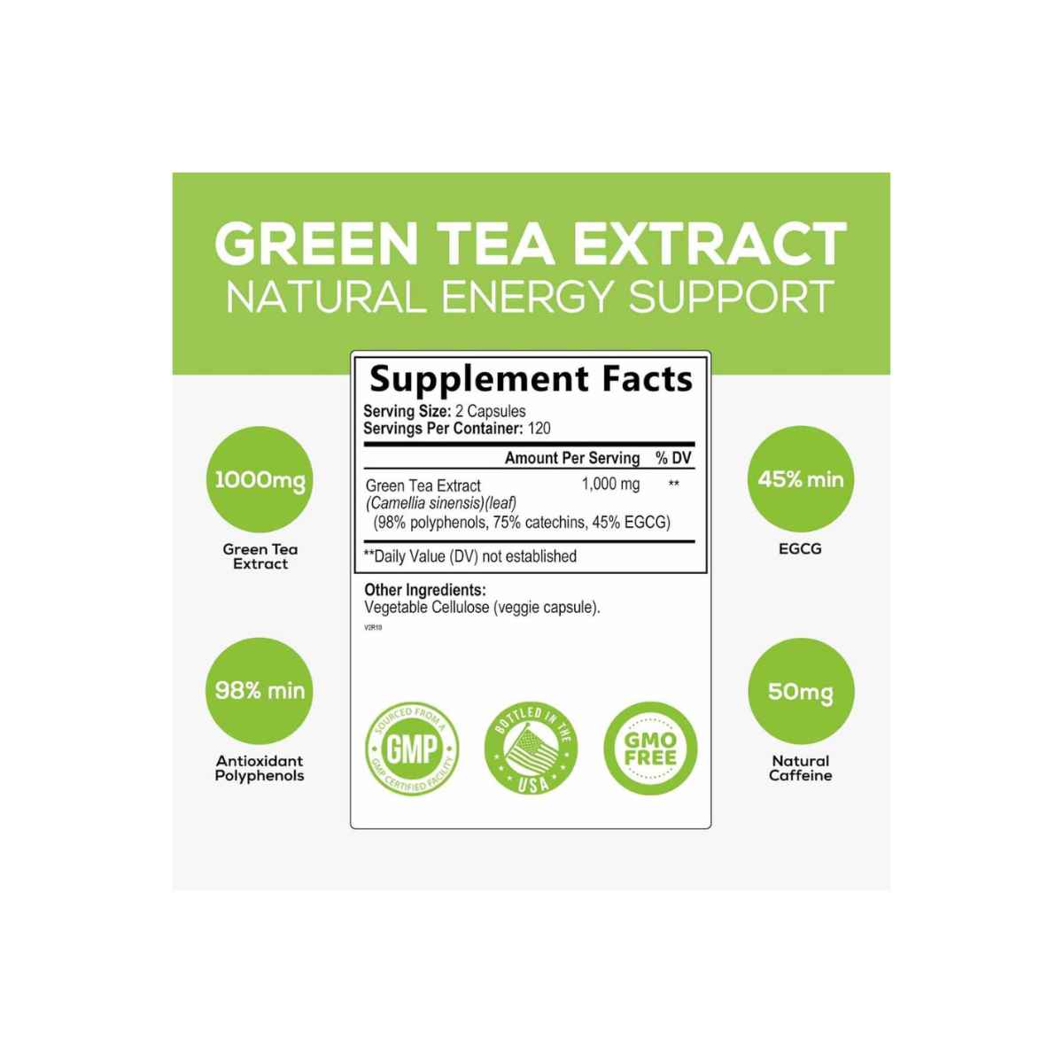 Nature's Nutrition Extracto de Té Verde 1000 mg - 240 Cápsulas Vegetales - Tabla Nutricional - Haz Tu Pedido
