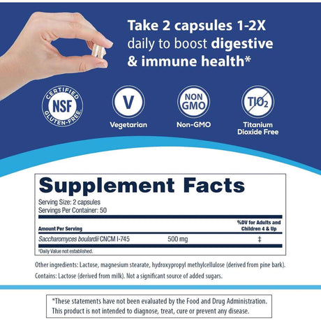 Florastor Probióticos para Salud Digestiva e Inmunológica - 100 Cápsulas Vegetarianas - Tabla Nutricional - Haz Tu Pedido
