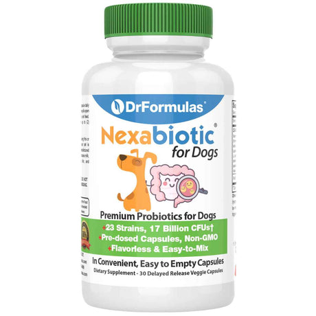 DrFormulas  Nexabiotic Probiótico Para Perros 17 Mil Millones CFU - 30 Cápsulas de Liberación Retardada - Haz Tu Pedido