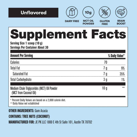 Perfect Keto MCT Oil Powder - 30 Servicios - Tabla Nutricional - Haz Tu Pedido