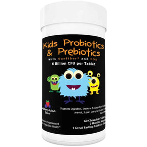 Intelligent Labs Probióticos Con Prebióticos Para Niños 6 Mil Millones CFU - Sabor Cereza Silvestre - 60 Tabletas Masticable - Haz Tu Pedido