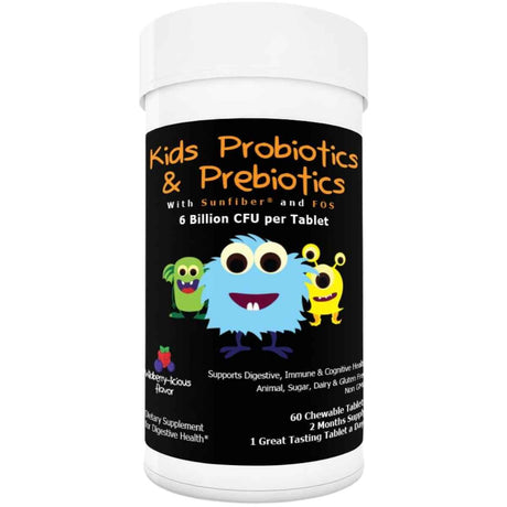 Intelligent Labs Probióticos Con Prebióticos Para Niños 6 Mil Millones CFU - Sabor Cereza Silvestre - 60 Tabletas Masticable - Haz Tu Pedido