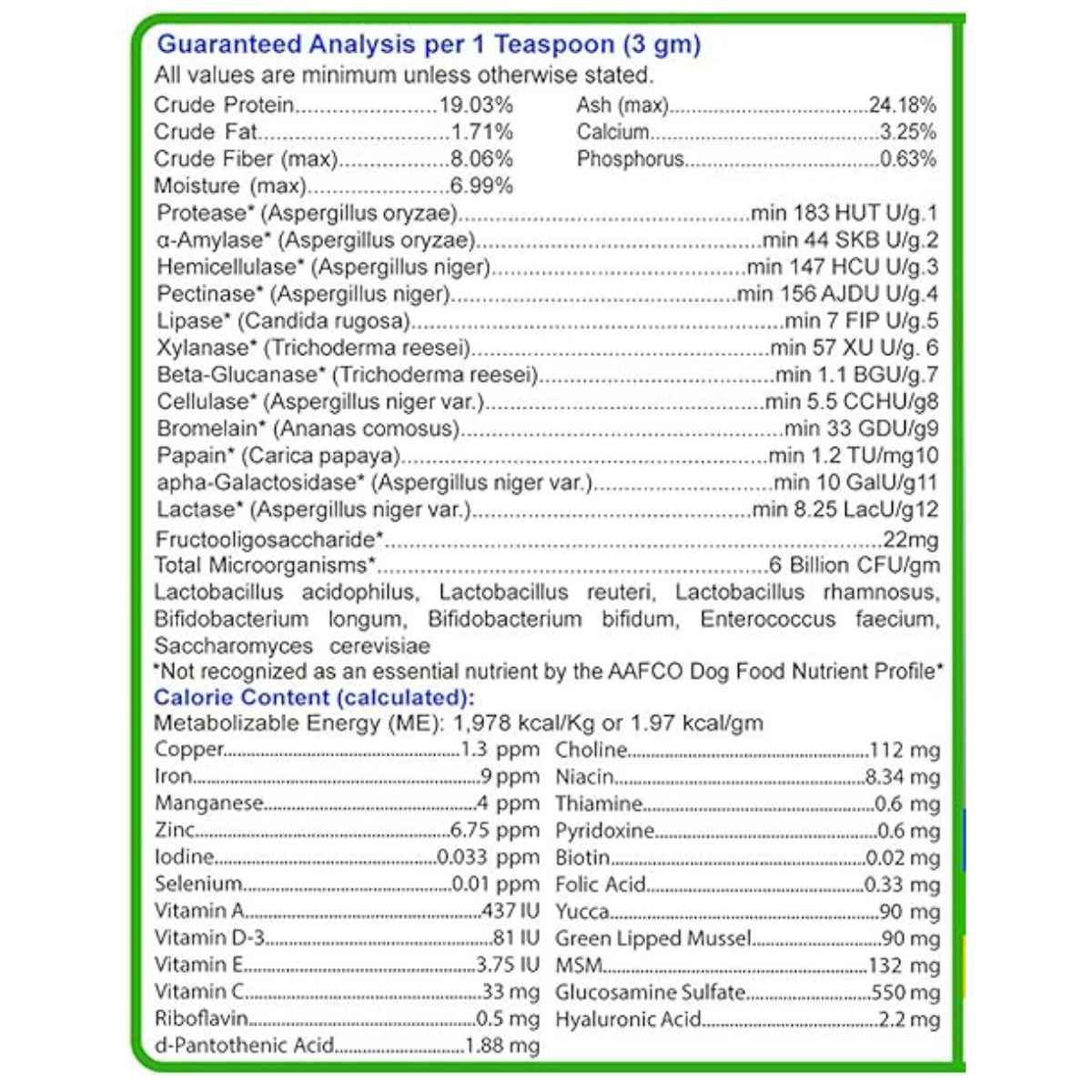 Nature's Farmacy Dogzymes Probióticos Completos para Caninos - 227 g - Tabla Nutricional - Haz Tu Pedido