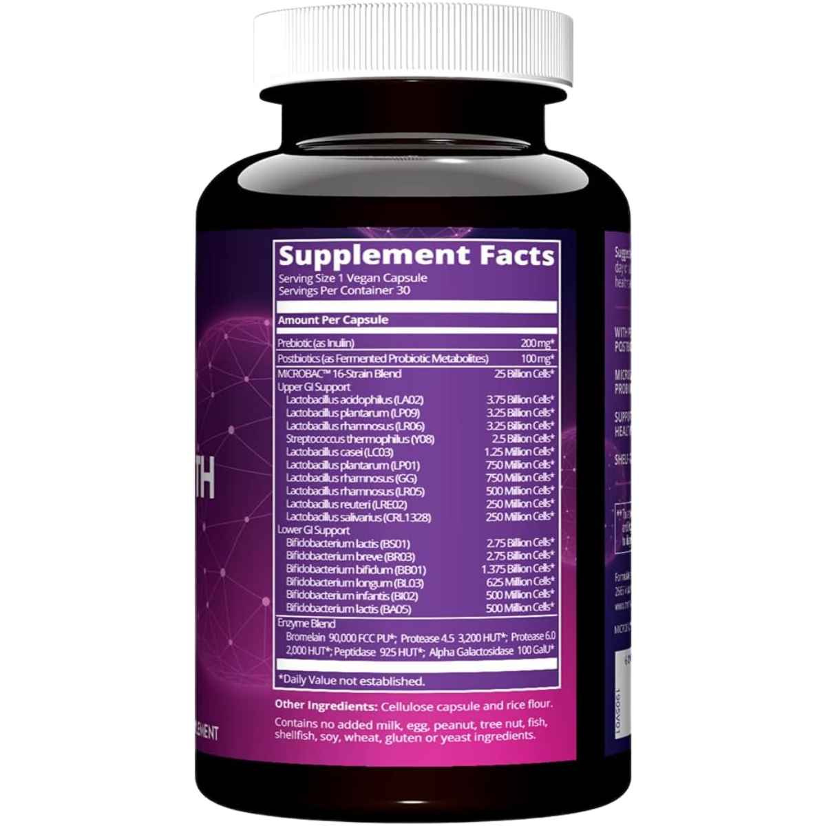 MRM Nutrition  Probiótico Extra Potente 25 Mil Millones CFU - 30 Cápsulas Veganas - Tabla Nutricional - Haz Tu Pedido
