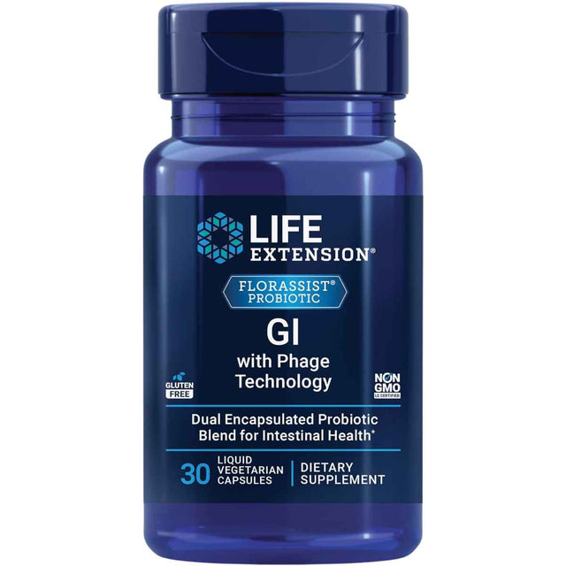 Life Extension FLORASSIST Probiótico Gastrointestinal con Fagos - 30 Cápsulas Vegetarianas Líquidas - Haz Tu Pedido