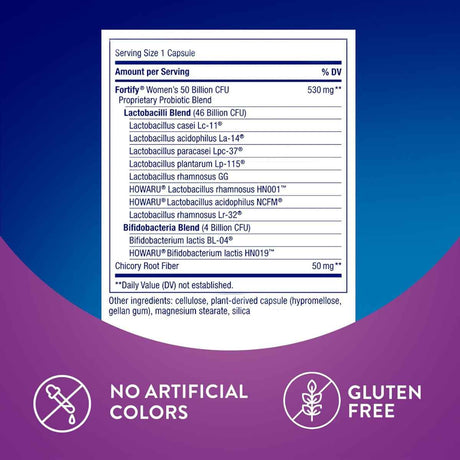 Natures Way Fortify® Probiótico Diario para Mujeres 50 Mil Millones CFU - 30 Cápsulas de Liberación Retardada - Tabla Nutricional - Haz Tu Pedido