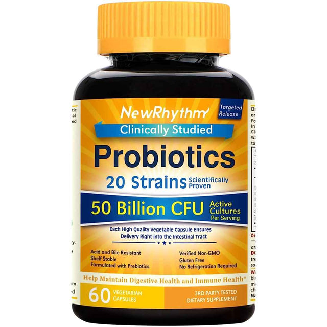 NewRhythm Probióticos  50 Mil Millones CFU - 60  Cápsulas Vegetales - Haz Tu Pedido