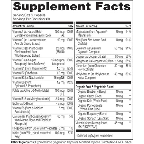 Naturelo Multivitamínico Diario para Mujeres Mayores de 50 - 60 Cápsulas Vegetarianas - Tabla Nutricional - Haz Tu Pedido