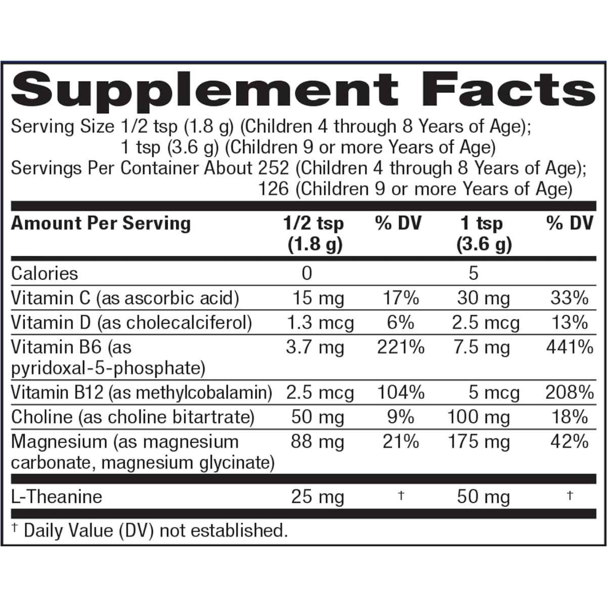 Natural Vitality Magnesio  - Sabor Mezcla de Bayas - 453 g - Tabla Nutricional - Haz Tu Pedido