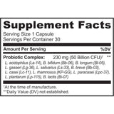 Naturelo Probióticos para la Salud Digestiva 50 Mil Millones CFU - 30 Cápsulas de Liberación Retardada - Tabla Nutricional - Haz Tu Pedido