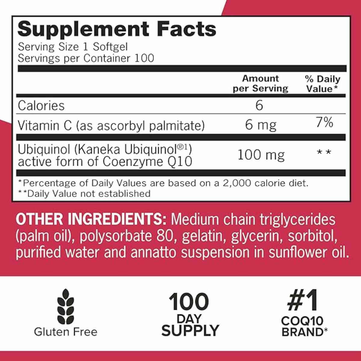 Qunol Mega Ubiquinol CoQ10 100 mg - 100 Cápsulas Blandas - Tabla Nutricional - Haz Tu Pedido
