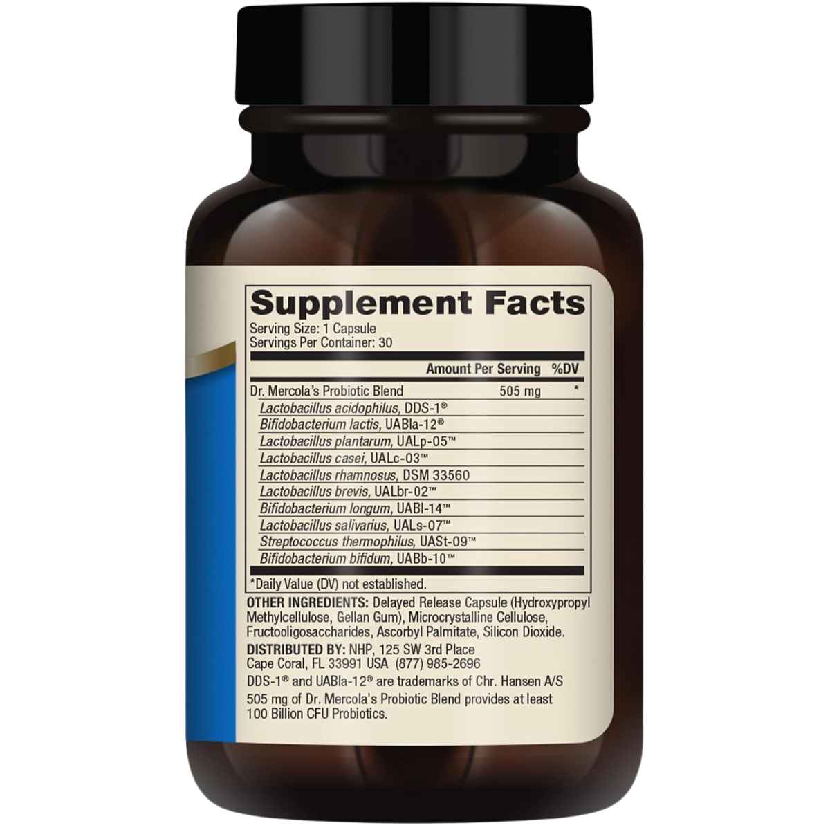 Dr. Mercola Probióticos Completos 100 Mil Millones CFU - 30 Cápsulas - Tabla Nutricional - Haz Tu Pedido