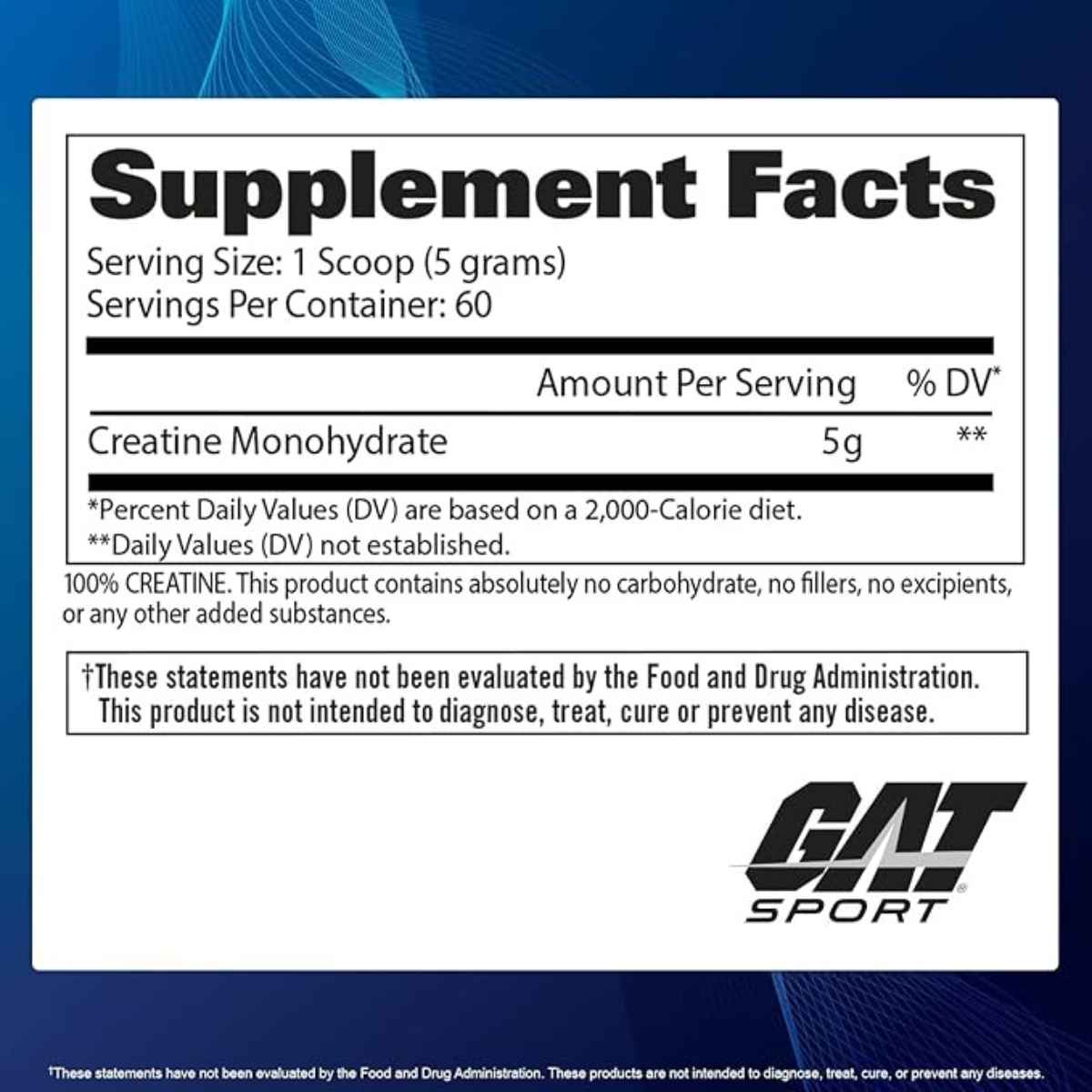 Gat Sport Monohidrato de creatina - 300 g - Tabla Nutricional - Haz Tu Pedido