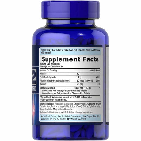 Puritans Pride Glucosamina Condroitina Triple Fuerza Con Vitamina D3  - 160  Comprimidos - Tabla Nutricional - Haz Tu Pedido