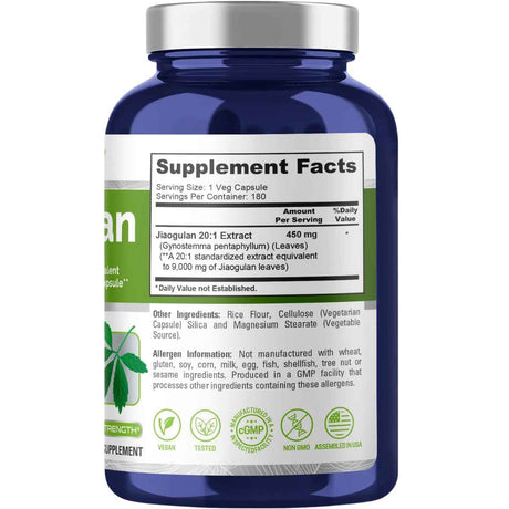 Jiaogulan 9000 mg - 180 Cápsulas Veganas - Tabla Nutricional - Haz Tu Pedido