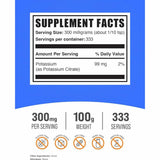 BulkSupplements.com Citrato De Potasio 300 mg - 100 g - Tabla Nutricional - Haz Tu Pedido