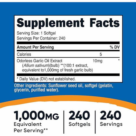 Nutricost Ajo 1000 mg - 240 cápsulas blandas - Table Nutricional