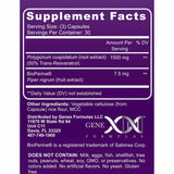 Genex Formulas  Trans-Resveratrol Con BioPerine 1500 mg - 90  Cápsulas - Tabla Nutricional - Haz Tu Pedido
