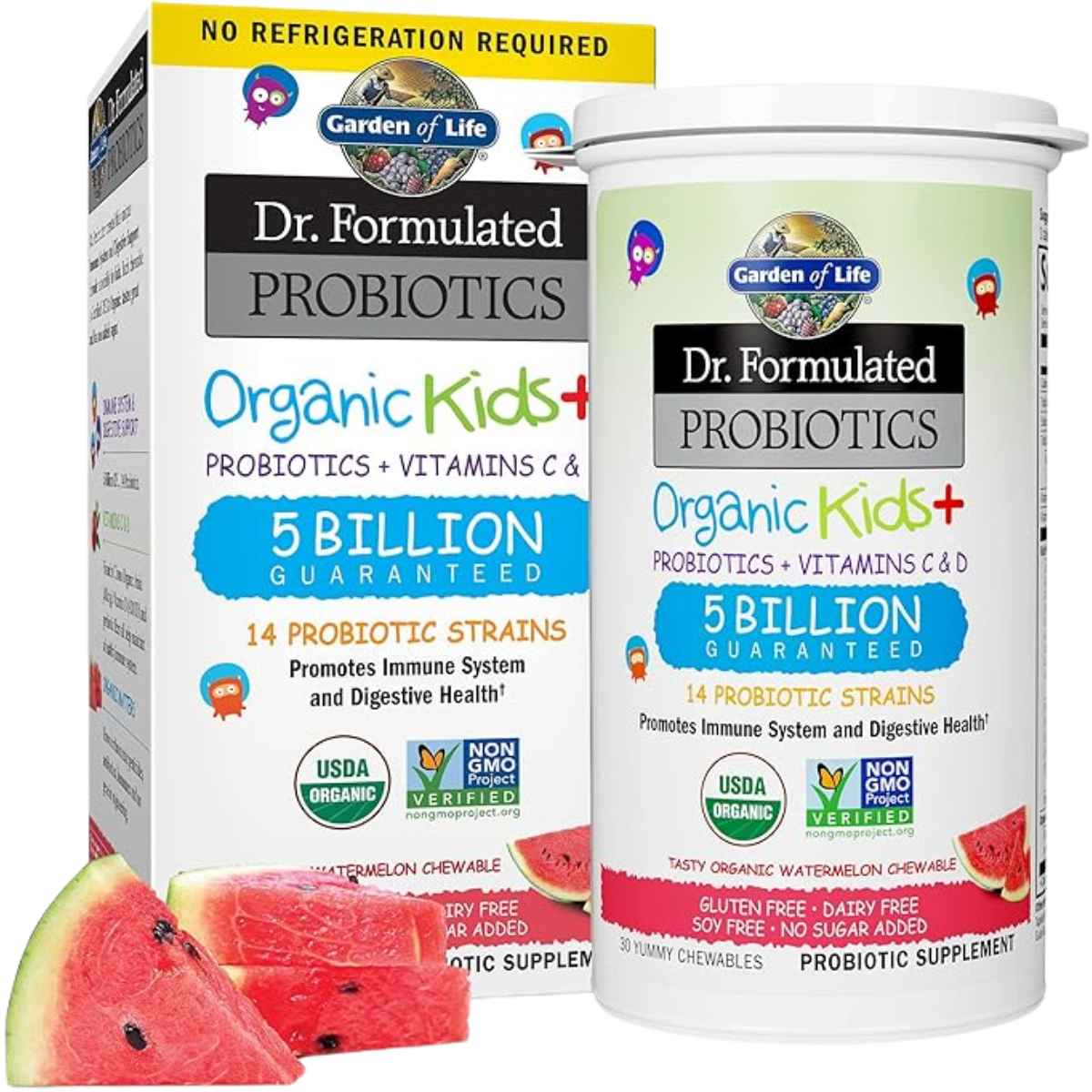 Garden of Life Probióticos Orgánicos Para Niños 5 Mil Millones - Sabor Sandía - 30 Tabletas Masticable - Haz Tu Pedido