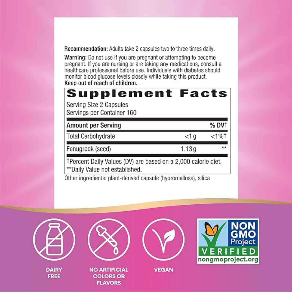  Natures Way Semillas de Fenogreco - 320 Cápsulas Veganas - Tabla Nutricional - Haz Tu Pedido 