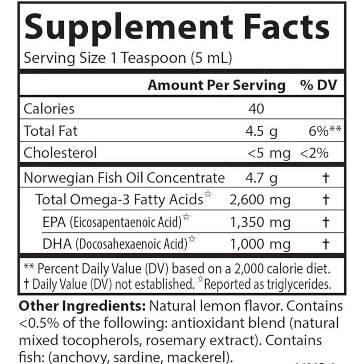 Carlson Super Omega 3 2600 mg - Sabor Limón - 100 ml - Tabla Nutricional - Haz Tu Pedido