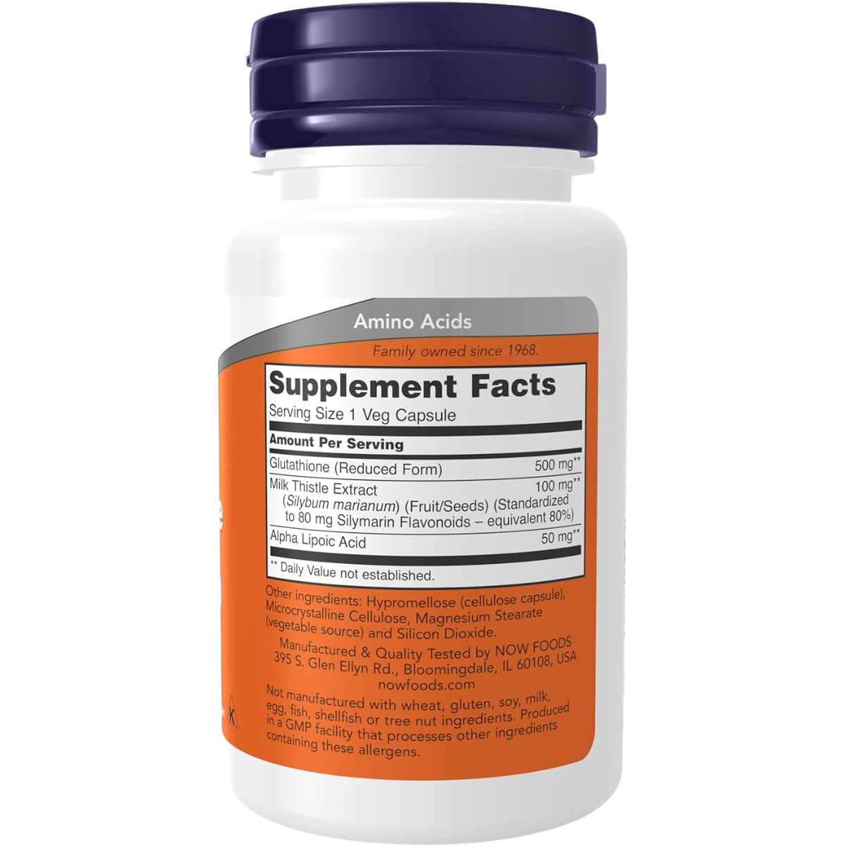 NOW Foods Glutatión  500 mg - 30 Cápsulas Vegetales - Tabla Nutricional - Haz Tu Pedido