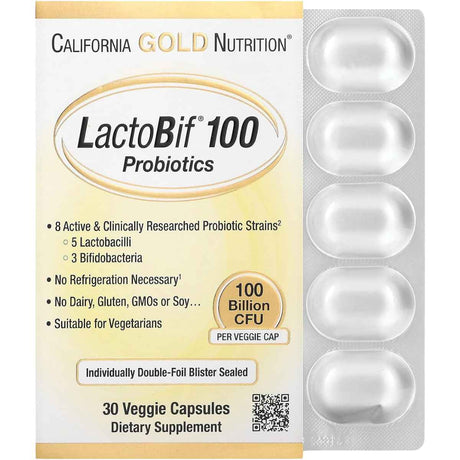 California Gold Nutrition LactoBif 100 Probióticos 100 Mil Millones CFU - 30 Cápsulas Vegetales - Haz Tu Pedido