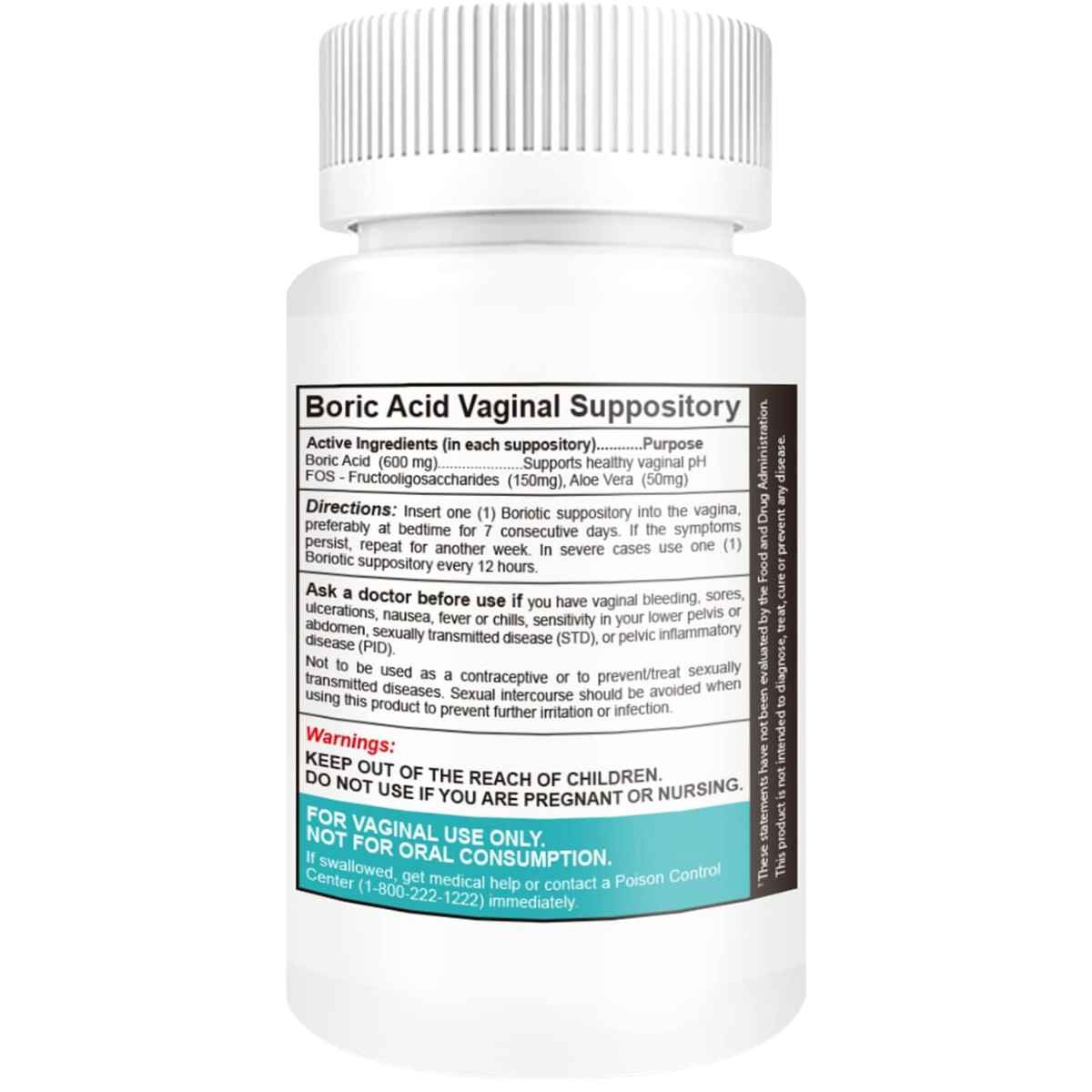 NutraBlast Ácido Bórico Aloe Vera y Probiótico FOS - 30 Supositorios - Tabla Nutricional - Haz Tu Pedido