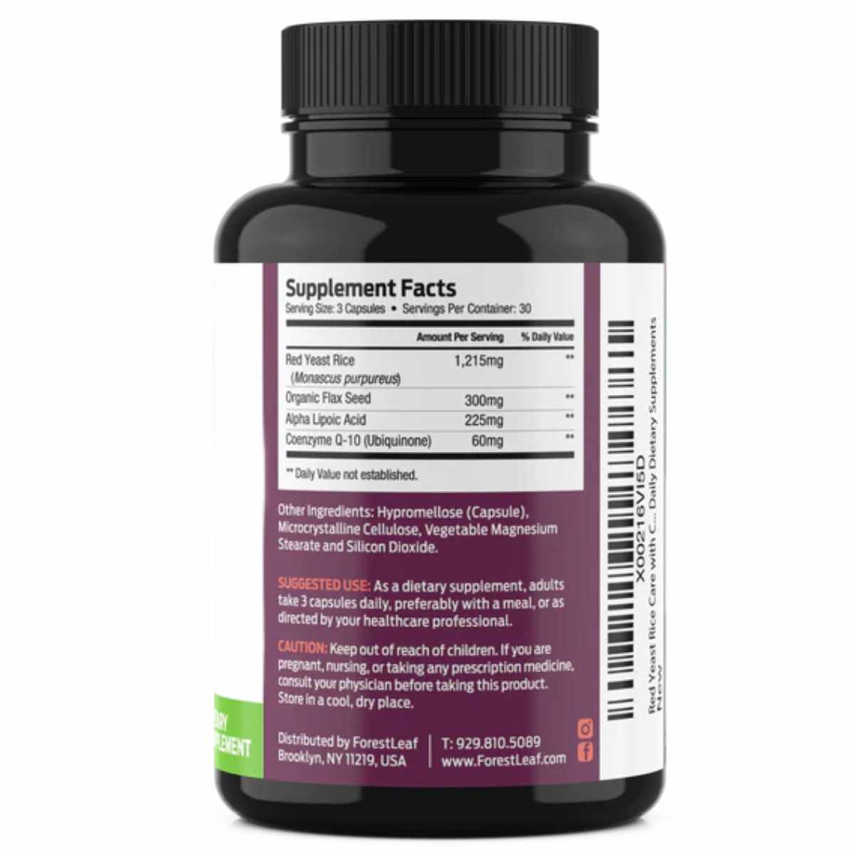 ForestLeaf Arroz de Levadura Roja con COQ-10  1215 mg - 90  Cápsulas - Tabla Nutricional - Haz Tu Pedido