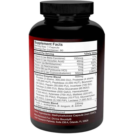 Divine Bounty Enzimas Digestivas - 90 Cápsulas Vegetarianas