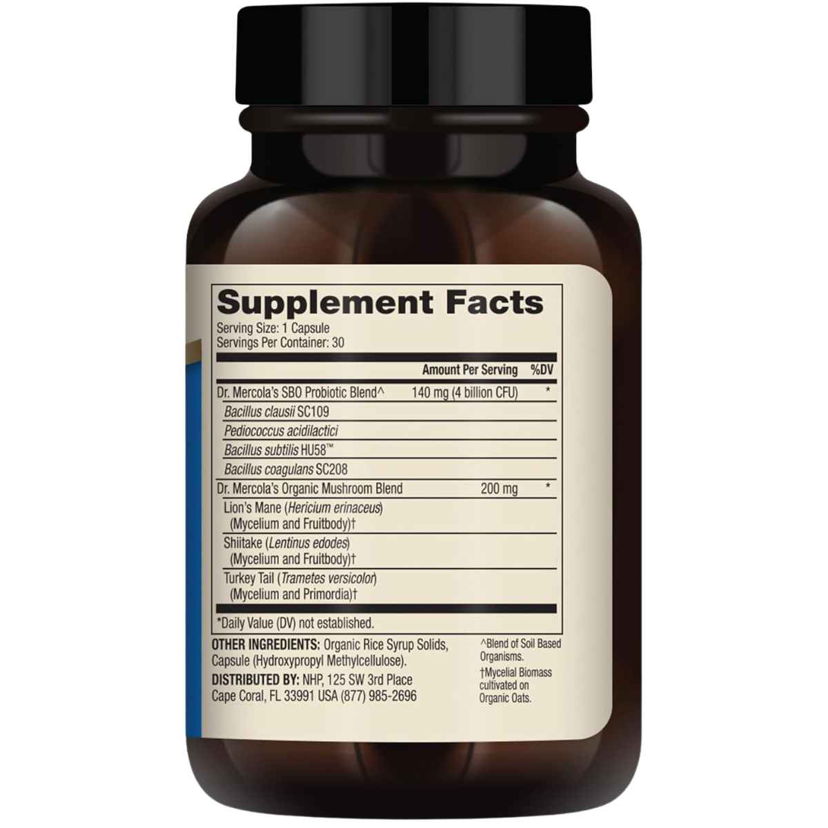 Dr. Mercola Probiótico Restaurador Completo con Esporas SBO 4 Mil Millones CFU - 30 Cápsulas - Tabla Nutricional - Haz Tu Pedido