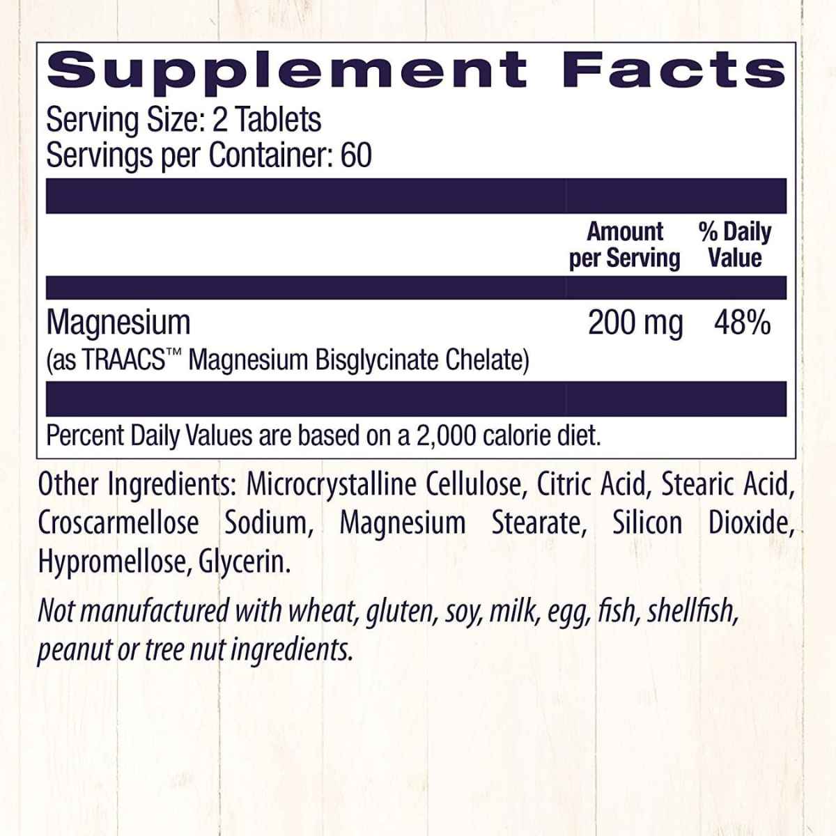 Healthy Origins Traacs Magnesio Bisglicinato Quelado - 120 Tabletas - Tabla Nutricional - Haz Tu Pedido