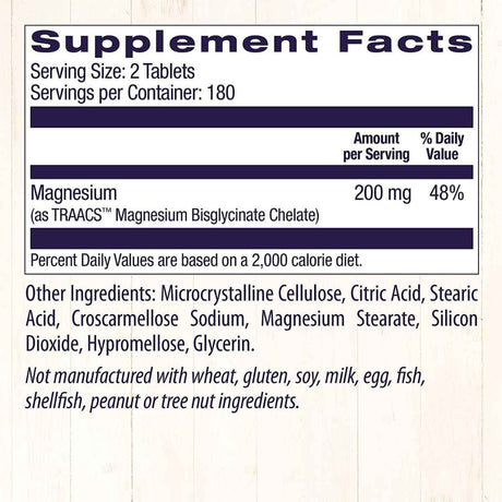 Healthy Origins Traacs Magnesio Bisglicinato Quelado - 360 Tabletas - Tabla Nutricional - Haz Tu Pedido