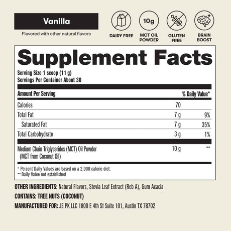 Perfect Keto MCT Oil Powder - 30 Servicios - Tabla Nutricional - Haz Tu Pedido