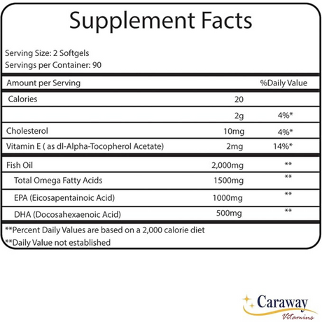 Caraway Vitamins Omega 3 - 180 Cápsulas Blandas - Tabla Nutricional - Haz Tu Pedido