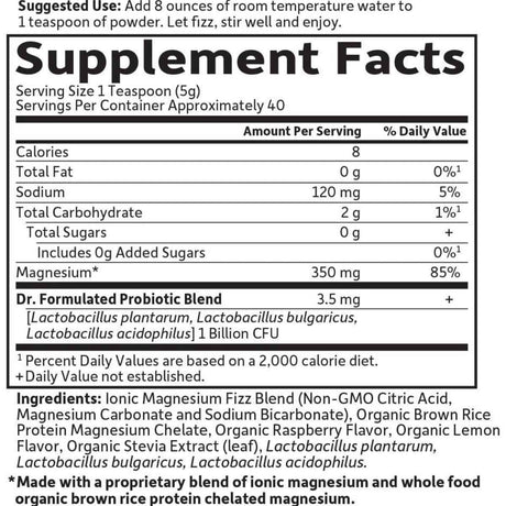Garden of Life Magnesio - Sabor Frambuesa Limón - 198,4 g - Tabla Nutricional - Haz Tu Pedido