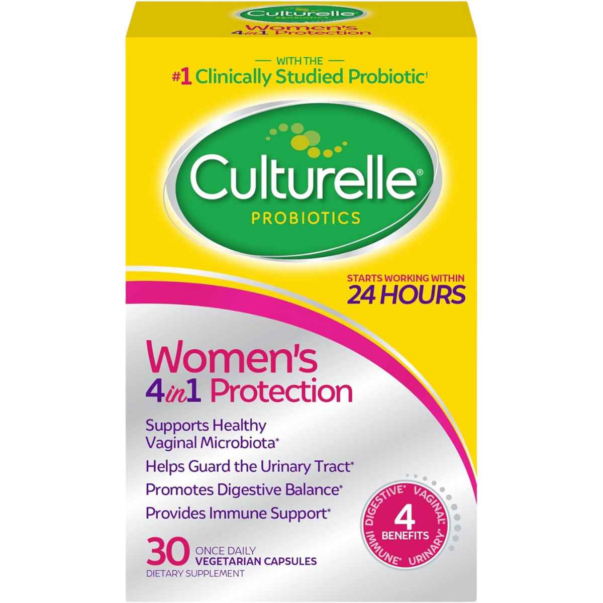 Culturelle Probiotico Diario para Mujeres con 4 Beneficios en 1 - 30 Cápsulas Vegetarianas - Haz Tu Pedido