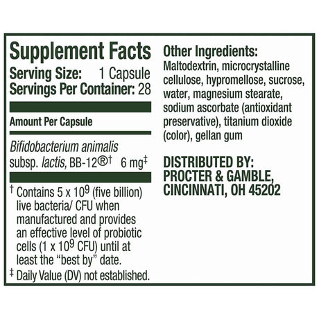 Align Probiotic Salud Intestinal y Soporte Inmunológico - 28 Cápsulas - Tabla Nutricional - Haz Tu Pedido
