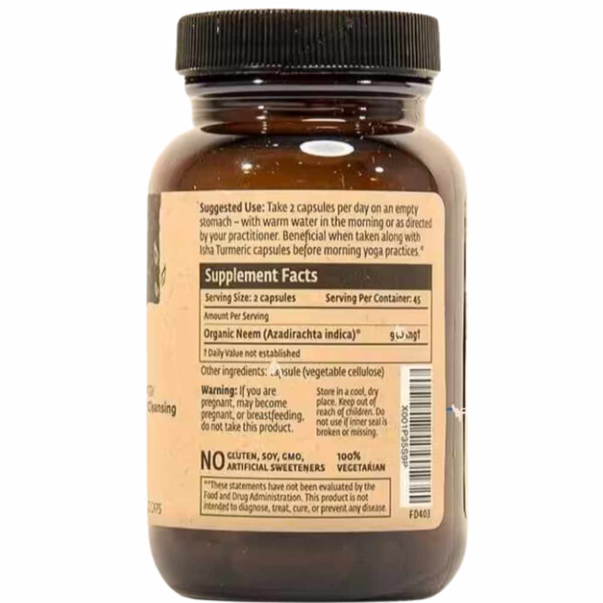 Isha Life Neem Orgánico Soporte Inmune - 90 Cápsulas Veganas - Tabla Nutricional - Haz Tu Pedido