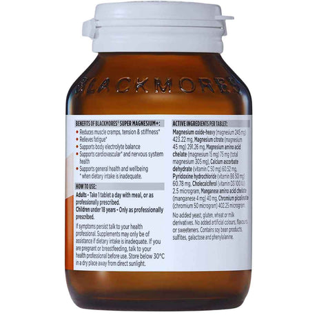 Blackmores Súper Magnesio+ - 100 Tabletas - Tabla Nutricional - Haz Tu Pedido