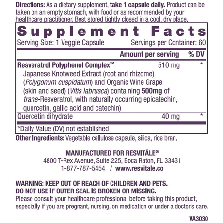 ResVitále Resveratrol 500 mg - 60 Cápsulas Vegetales - Haz Tu Pedido