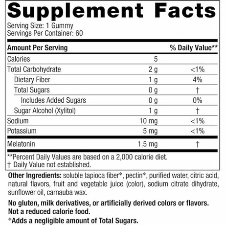 Nordic Naturals Melatonin  - Sabor Frambuesa - 60  Gomitas - Tabla Nutricional - Haz Tu Pedido